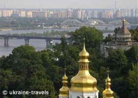 Panoramic view of the Dnipro river and part of Kiev.
